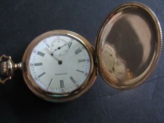 Vintage Antique Pocket Watch Waltham 1907 Engraved Hunting Case Enamel Dial