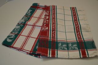 Vintage Casa Fina Egyptian Cotton Holiday Tea Towels 20 X 28 " Red & Green