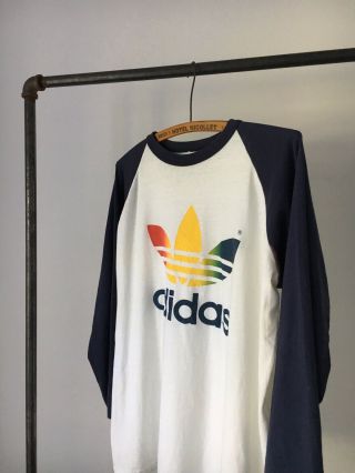 Vintage 70s 80s Adidas Rainbow Print T Shirt Trefoil Made In Usa