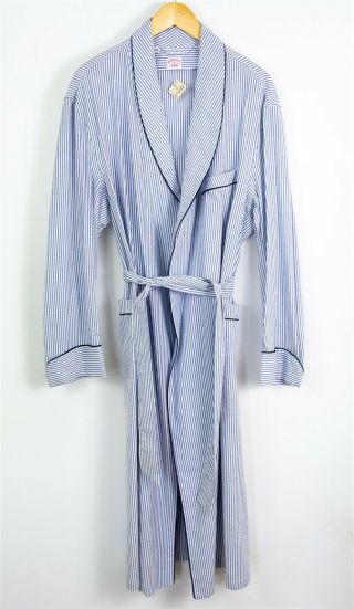 Old Stock Brooks Brothers Blue Striped Seersucker Robe,  Vintage Usa Made,  Xl