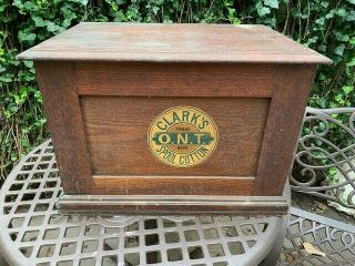 Antique Clark ' s Oak Wood 4 Drawer Sewing Spool Box Chest 4