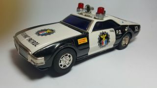 Vintage Tin Litho Battery Operated Highway Patrol Police Car With Sound