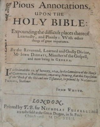 1643 Rare First Edition Of Diodati 