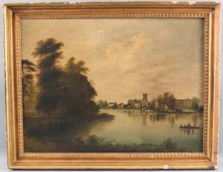1853 Antique Henry Lark Pratt English River & Town Landscape Oil Painting Nr