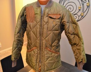 Vintage Bob Allen Olive Green Suede Leather Nylon Shooting Hunting Jacket Med M