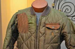 Vintage BOB ALLEN Olive Green Suede Leather Nylon SHOOTING Hunting Jacket Med M 2
