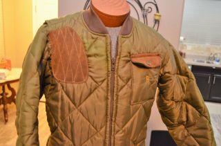 Vintage BOB ALLEN Olive Green Suede Leather Nylon SHOOTING Hunting Jacket Med M 5