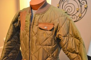 Vintage BOB ALLEN Olive Green Suede Leather Nylon SHOOTING Hunting Jacket Med M 8
