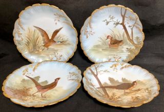 Gorgeous Vintage Limoges M R France 4 Game Bird Plates Hand Painted