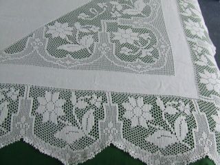 Large Vintage Hand Crochet Tablecloth With Monogram