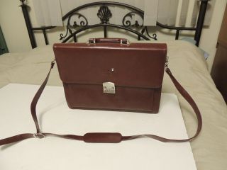 Vintage Montblanc Briefcase Brown Leather With Shoulder Strap,  Calculator Vguc