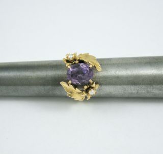 Vintage ATL 14k Gold Mid Century Amethyst Pearl Ring Size 7.  5 2