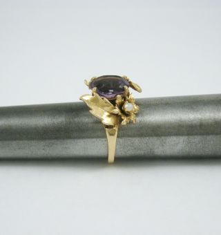Vintage ATL 14k Gold Mid Century Amethyst Pearl Ring Size 7.  5 4