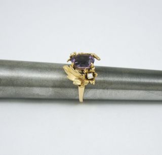 Vintage ATL 14k Gold Mid Century Amethyst Pearl Ring Size 7.  5 5