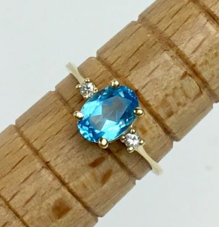 Vintage Blue Topaz & Diamond Ring - 14k Gold Setting - Estate Jewelry