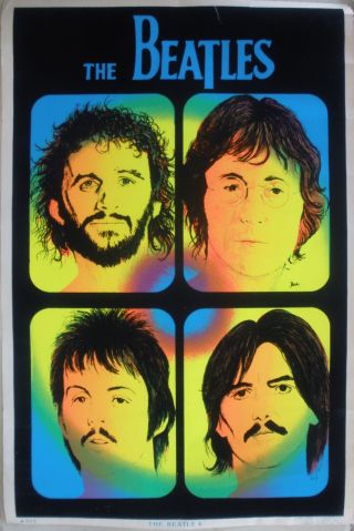 Rare The Beatles 1981 Vintage Black Light Music Poster