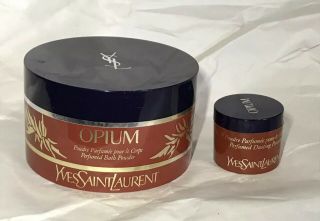 Vintage Ysl Yves Saint Laurent Opium Perfume Dusting & Bath Powder Box Pair