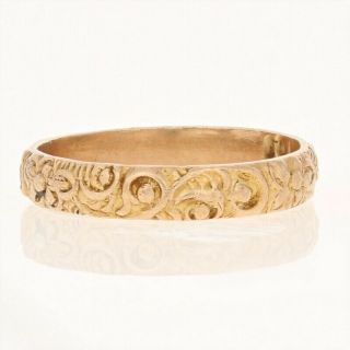 Art Deco Etched Botanical Scroll Band - 10k Gold Vintage Child ' s Ring Size 1 2