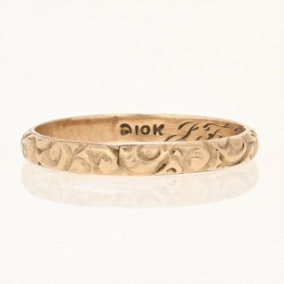 Art Deco Etched Scroll Band - 10k Yellow Gold Vintage Child 