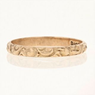 Art Deco Etched Scroll Band - 10k Yellow Gold Vintage Child ' s Ring Size 2 2