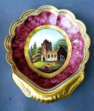 Early Hand Painted Continental Porcelain Sweetmeats Dish Shell Form Castle Paris