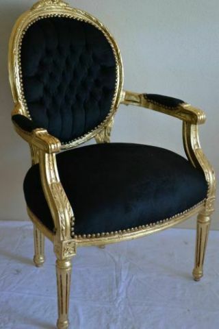 Louis Xvi Arm Chair French Style Chair Vintage Furniture Black And Gold Wood
