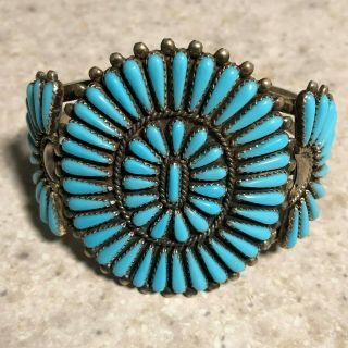 Vintage Navajo Petit Point Turquoise & Sterling Silver Cuff Bracelet F.  M.  Begay
