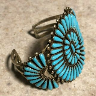 VINTAGE NAVAJO PETIT POINT TURQUOISE & STERLING SILVER CUFF BRACELET F.  M.  BEGAY 2