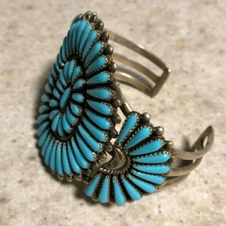 VINTAGE NAVAJO PETIT POINT TURQUOISE & STERLING SILVER CUFF BRACELET F.  M.  BEGAY 3