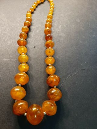 Vintage Baltic Amber Bead Necklace 1/12/12 Kt Gold 39g Big And Small Beads 18 " Hk