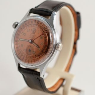 Vintage Eloga Triple Date Calendar Swiss Men ' s Wrist Watch Brevet Serviced 3