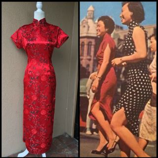 Vintage Silk Long Dress Cheongsam Qipao