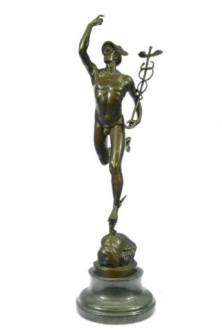 Vintage Nude Flying Mercury Rare Bronze Statue Sculpture Marble Base Art Figure