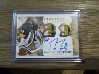 2017 - 18 Ud The Cup Honorable Numbers Marc - Andre Fleury Patch Auto /29 Rare.