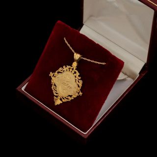 Antique Vintage Art Nouveau 14k Gold Filled Gf Rococo " Music " Pendant Necklace