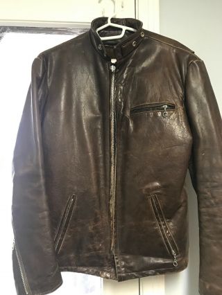 Vtg 60s 70s Men 42 Schott Lined Brown Leather Motorcycle Biker Cafe Racer Jacket