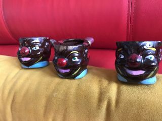 Black Americana Vintage Clay Clown Faces Ashtrays Made In Japan