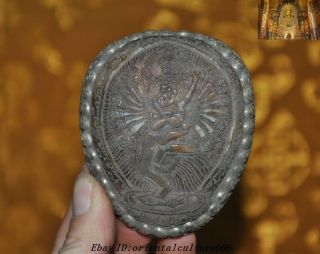 Old Tibetan Buddhism temple silver Skull Avalokitesvara Kwan - yin Kapala Bowl cup 4