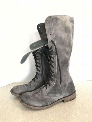 Bed Stu Distressed Suede Round Toe Boots Womens 9 Gray Knee Tall Lace Up Vintage