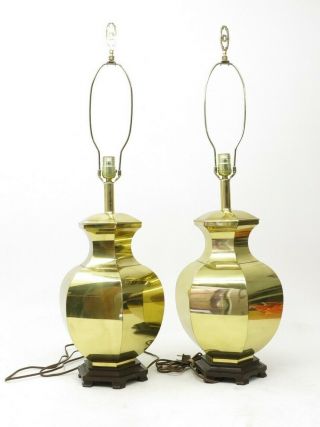 Vtg Pair Mid - Century Asian Brass Ginger Jar Chinoiserie Lamps Hollywood Regency