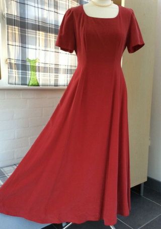 Laura Ashley Red Silk Dress Long Size 14 Vintage Full Length
