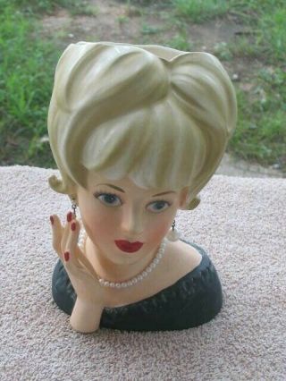 Vintage Lady Head Vase Enesco Updo With Pearls Open Eyes Great Con 1960s Retro