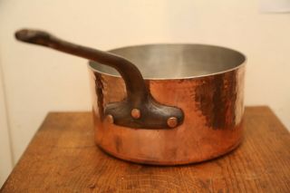 Huge 12 " Sauce Pan Hammered 3mm Copper Gaillard Paris Tin Lined Antique French