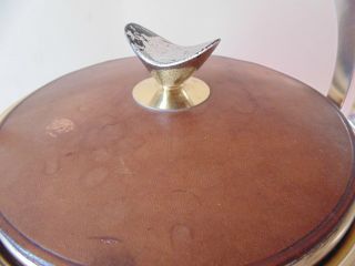 VINTAGE ICE BUCKET /COVERED IN LEATHER /EMBOSSED HAND PAINTED HORSE HEAT USA 4