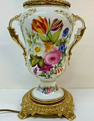 Antique French Ceramic Victorian Hand Painted Colorful Floral Table Lamp 1870 2