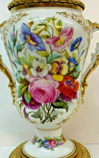 Antique French Ceramic Victorian Hand Painted Colorful Floral Table Lamp 1870 3