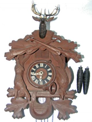 Vintage West Germany Black Forest Cuckoo Clock Stag Deer