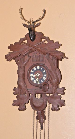 Vintage West Germany Black Forest Cuckoo Clock Stag Deer 2