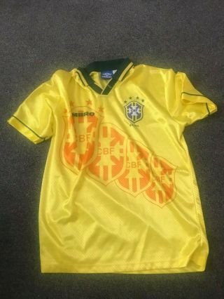 Brasil Yellow Green Home Umbro Football Shirt Size Xl Vintage