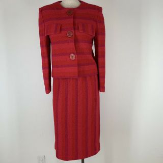 Castleberry Women’s Vintage Suit Knit Skirt Jacket Size 10 Pink Red Usa